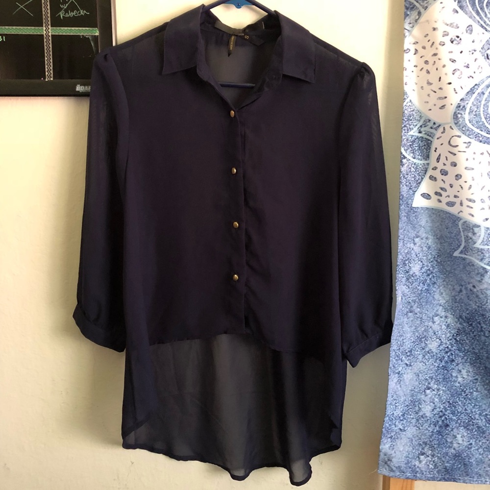 Sheer blue high-low blouse